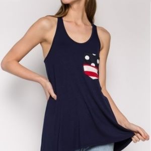 ⭐SALE⭐NEW Womens American Flag Tank Top 4th of July Patriotic Navy Blue Shirt